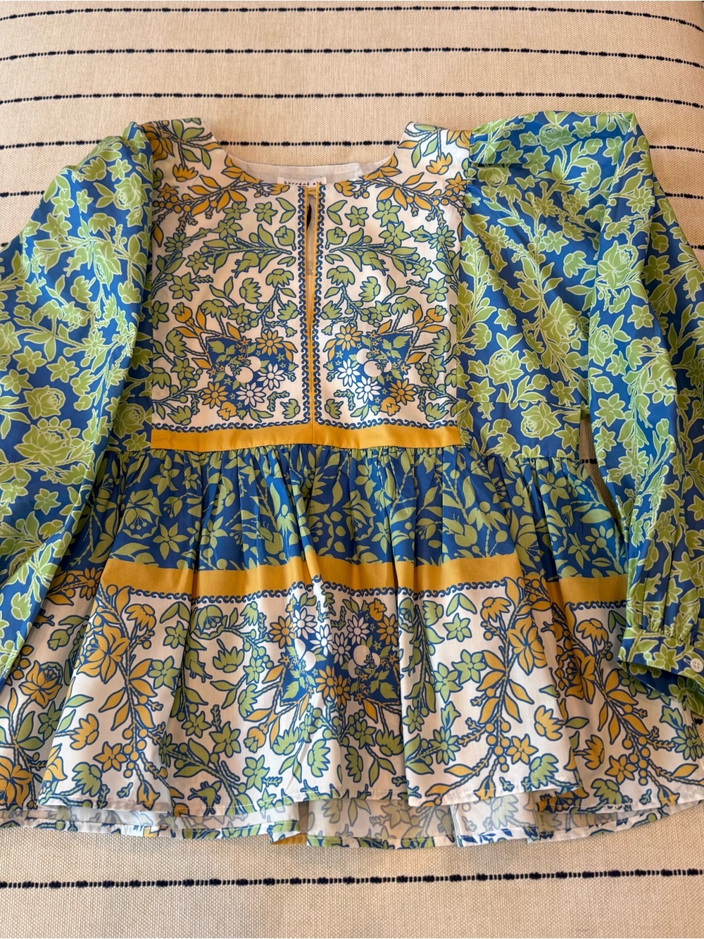 Current Air Blue and Yellow Floral Peplum Top